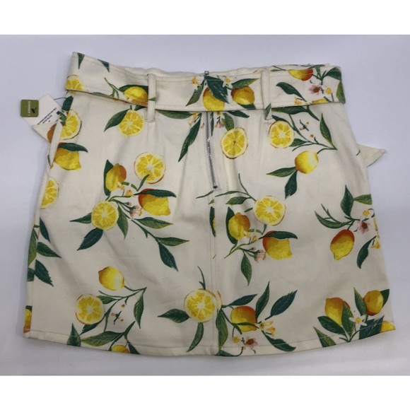 NWT Ophelia Roe Lemon Print Denim Skirt w/ Pockets Tie Belt Size 4 - Picture 2 of 5